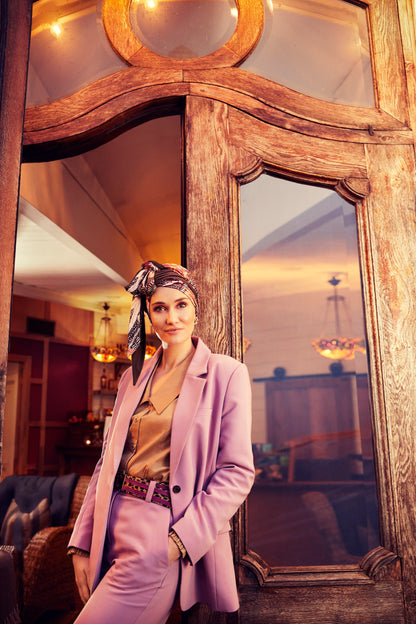 Belisa Printed Turban With Ribbons