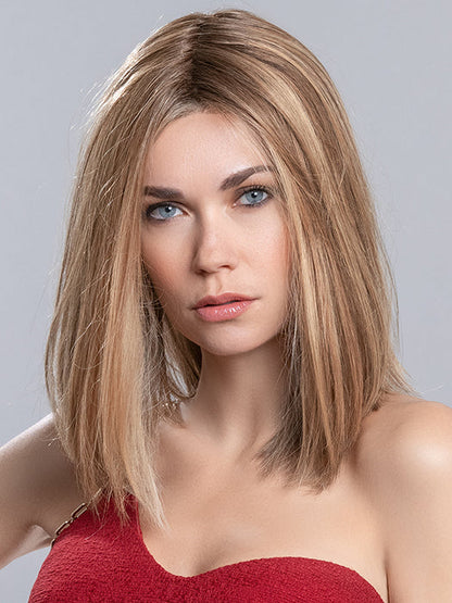 DRIVE by ELLEN WILLE in LIGHT BERNSTEIN ROOTED 12.26.27 |  Lightest Brown, Light Golden Blonde, and Dark Strawberry Blonde Blend with Shaded Roots