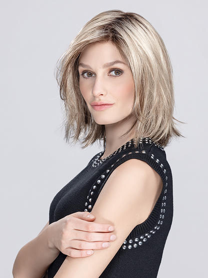 LIMIT MONO PART by ELLEN WILLE in SAND MULTI ROOTED 24.14.23 | Lightest Ash Blonde and Medium Ash Blonde with Lightest Pale Blonde Blend and Shaded Roots