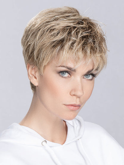 YOKO by ELLEN WILLE in SANDY BLONDE ROOTED 16.22.20 | Medium Blonde, Light Neutral Blonde, and Light Strawberry Blonde Blend with Shaded Roots
