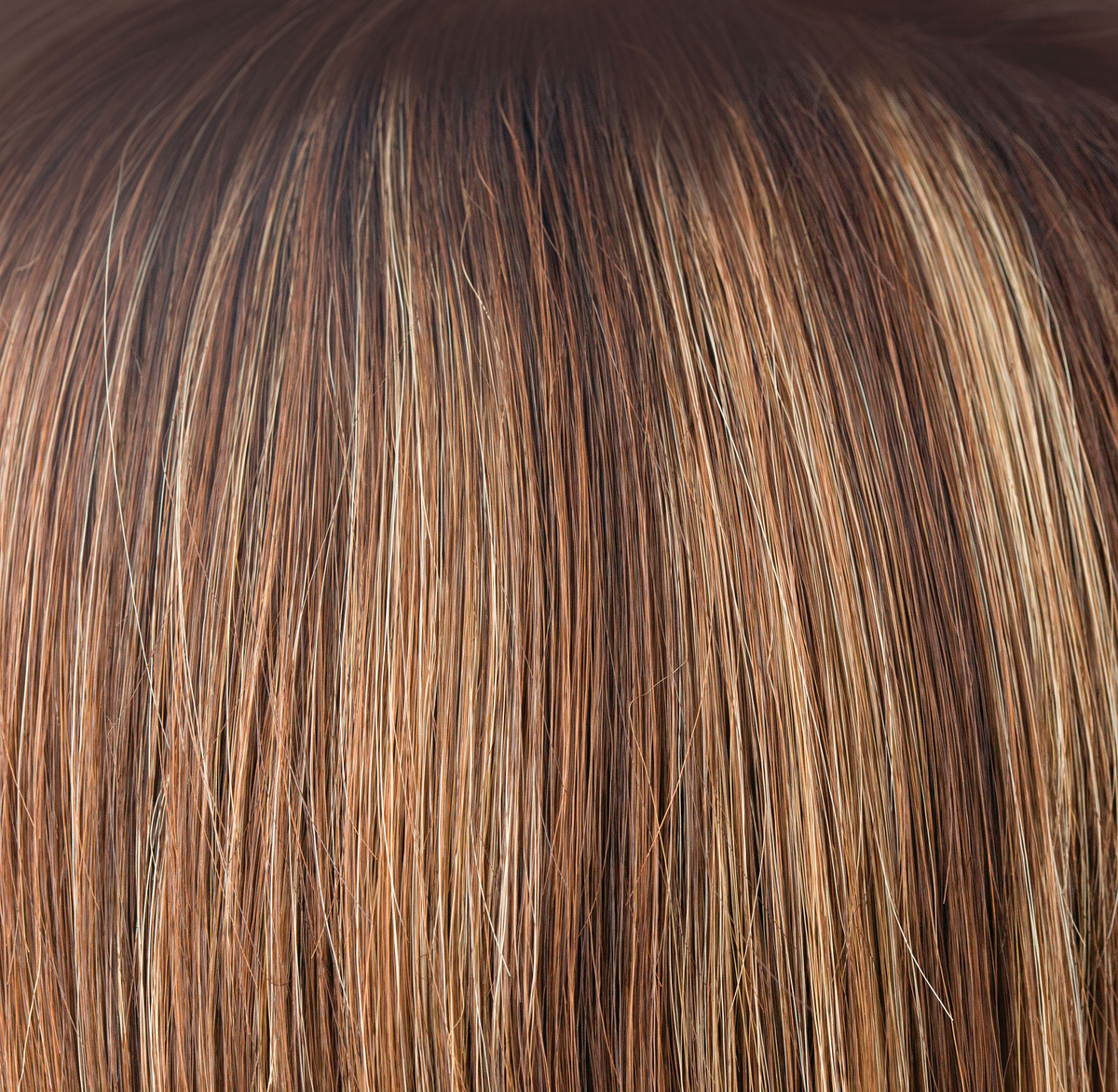 Auburn Sugar-R  -  A dark brown rooted auburn base flowing into beautiful slices of gold and cherry blond. Auburn Sugar-R has the fine smoky blond highlights and tones of copper dance throughout this very posh, pretty color.