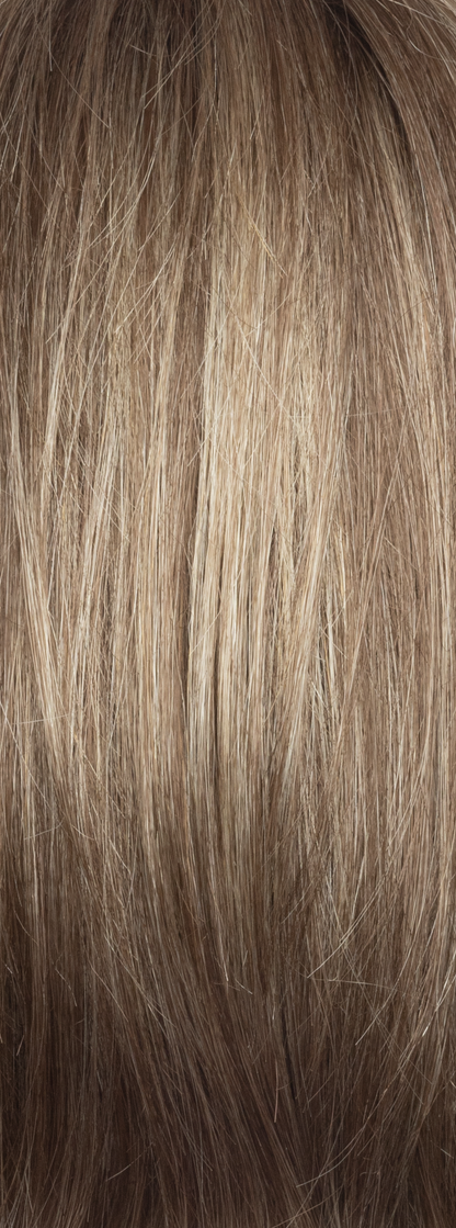 Cashmere Brown-SR  -  A stunning color that has given a new twist to our rooted colors. The SR stands for soft root and gives the definition of a rooted color without any harsh lines. Cashmere Brown-LR has a medium beige brown base with woven velvet blond highlights.