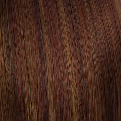Cinnamon Swirl  -  From the chocolate, dark red base with flattering woven slices of teak, paprika, cinnamon and soft wheat dark blonds. Fantastic and beautiful! Cinnamon Swirl will put you in a spin!