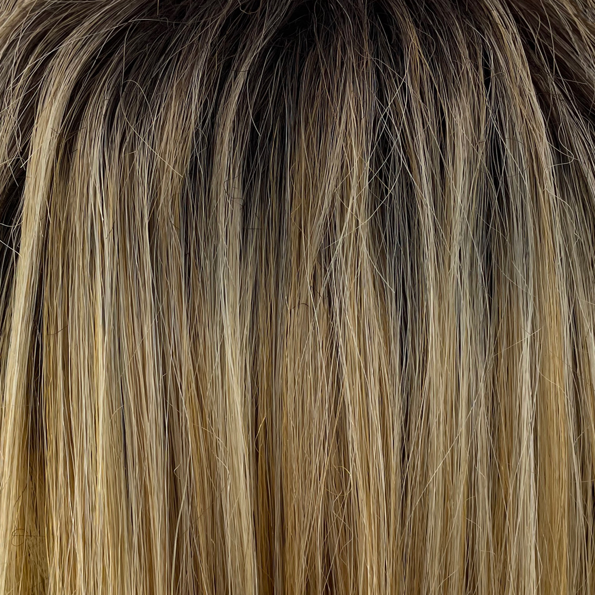 Cream Velvet  -  A beautiful rooted blond with a medium warm mocha root blending into smooth velvet and cream blonds expertly woven to giving a stunning salon inspired finish.