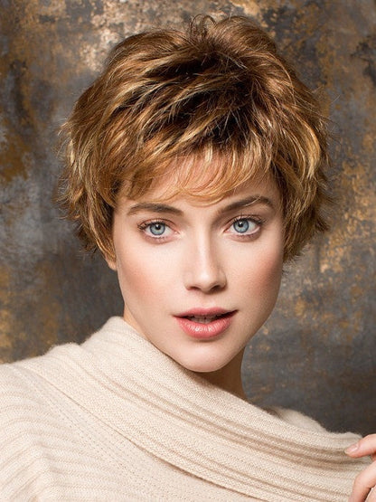 PUSH UP by ELLEN WILLE in COGNAC ROOTED 31.19.27 | Light Reddish Auburn and Light Honey Blonde with Dark Strawberry Blonde Blend and Shaded Roots  | DISCONTINUED COLOR