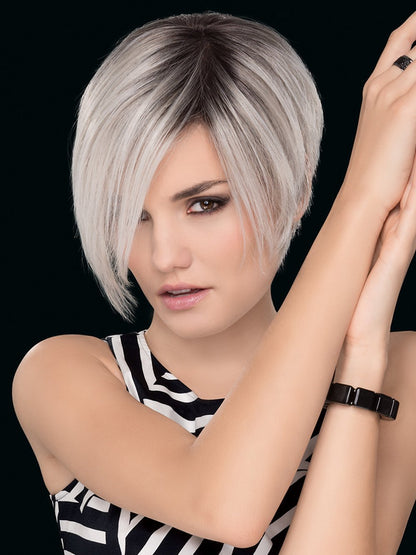 AMAZE MONO PART by ELLEN WILLE in SILVER BLONDE ROOTED 60.23 | Pearl White and Lightest Pale Blonde Blend with Shaded Roots *This style has been cut for photo shoot