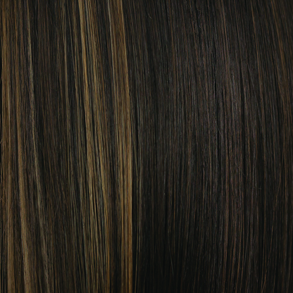 Fudge Ripple  -  Cool, dark brown based with ashy medium blond highlights. Fudge Ripple features carefully placed highlights frame a very lavish look.