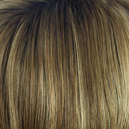 Honey Wheat-R  -  This wheaty rooted wonder suites all ages and skin tones. The chocolate brown root of Honey Wheat-R has regrowth graduates into the mid lengths and ends. Full of gentle slices of honey cream and blond wheaty tones.