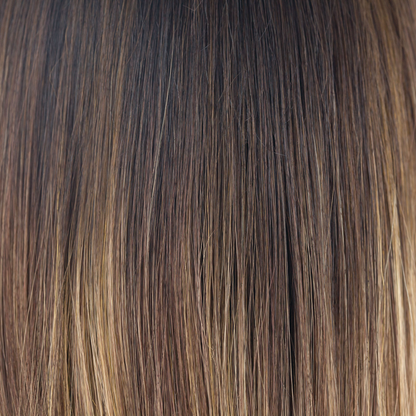 Marble Brown-LR  -  A long rooted beauty that combines the perfect mixture of warm dark brown and medium golden blond. Long, warm dark brown roots add a sophisticated finish.