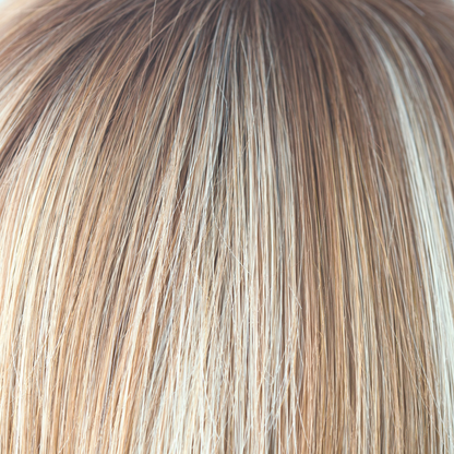 Nutmeg-R  -  This scrumptious rooted nutmeg blond with medium golden rooted base, blends into blond cream tones, warm coconut and honey slices. Nutmeg-R is classy and defined!