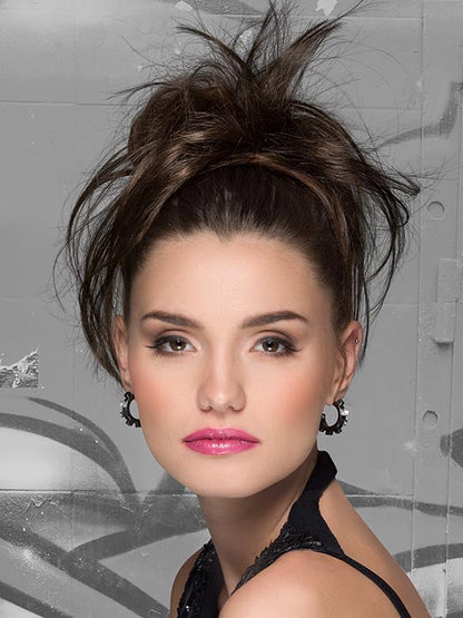 The Ouzo hairpiece by EllenWille is a trendy combination of long and short hair, on a scrunchie style attachment