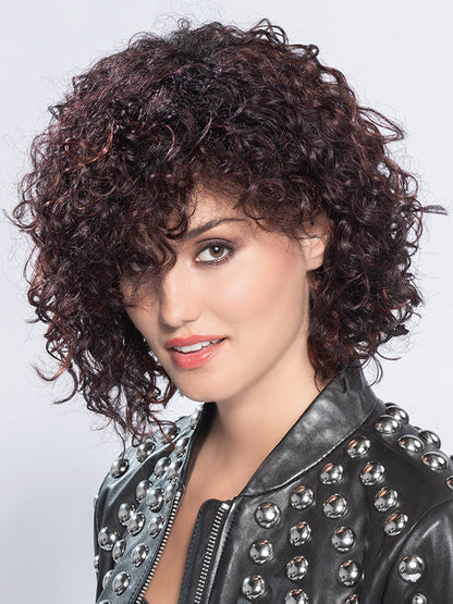 DISCO by ELLEN WILLE in AUBERGINE ROOTED 131.133.132 | Darkest Brown with hints of Plum at the base and Bright Cherry Red and Dark Burgundy Highlights