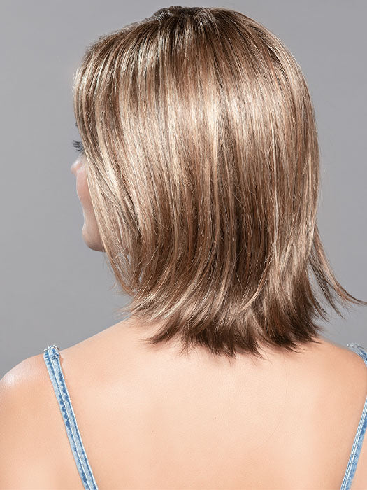 UNITED by ELLEN WILLE in TOBACCO ROOTED 12.26.27 | Medium Brown base with Light Golden Blonde Highlights and Light Auburn Lowlights and Dark Roots