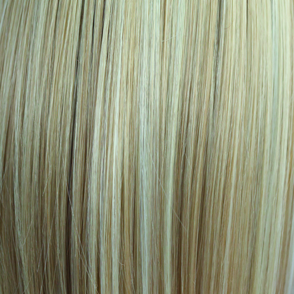 Sugar Cookie  -  This is a creamy blond color with thick ribbon weaves of toasted biscuit, honey blonds and porcelain whites all running through. 